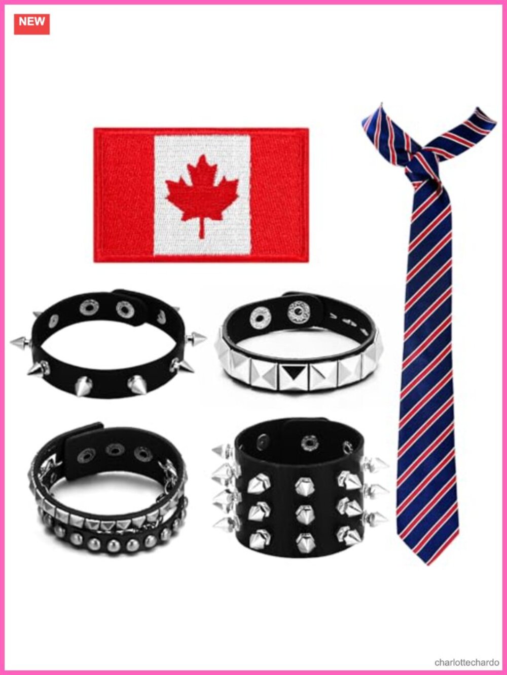 Studded Bracelet Set Striped Tie Punk Rock Costume Accessories